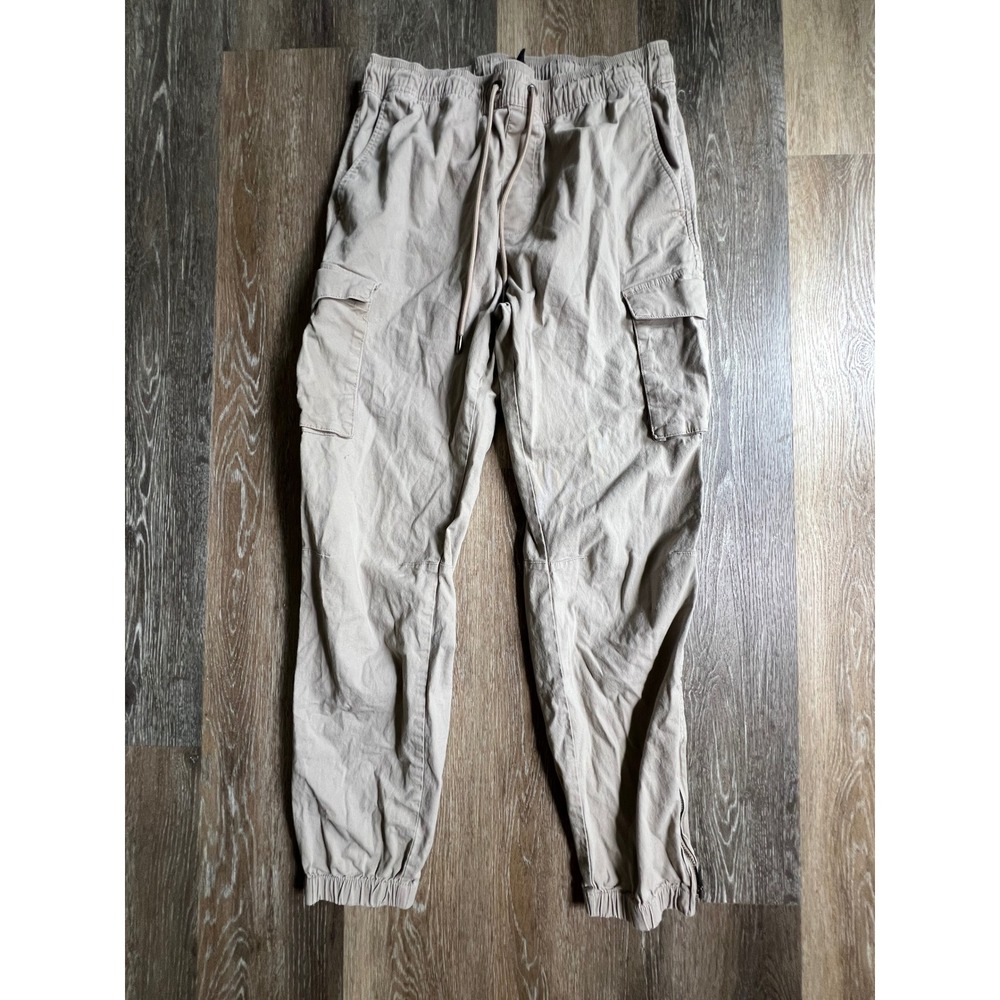 CSG Cargo Jogger Pants Mens XL Tan Khaki Elastic Waist Drawstring Utility 3092
